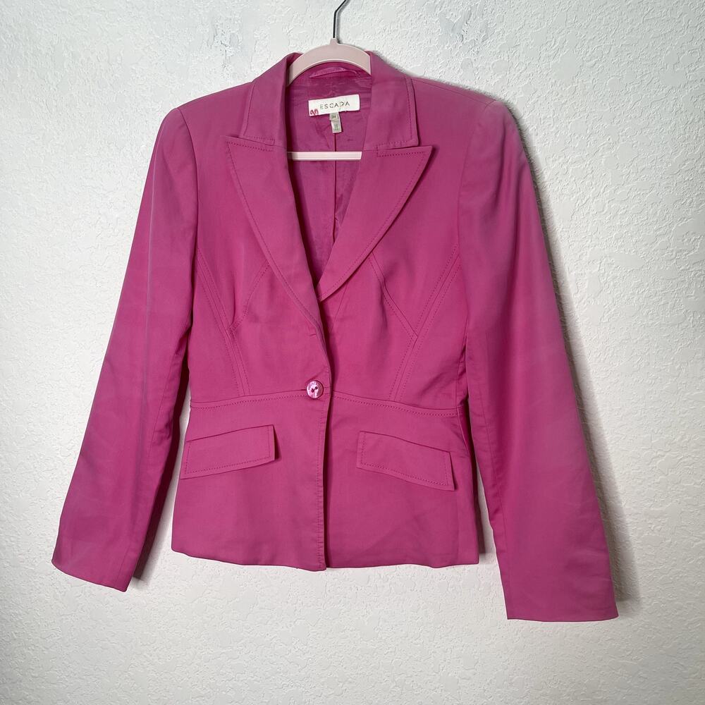 ESCADA Womens 34 Blazer Pink Fitted Cotton Stretch Logo Button Jacket